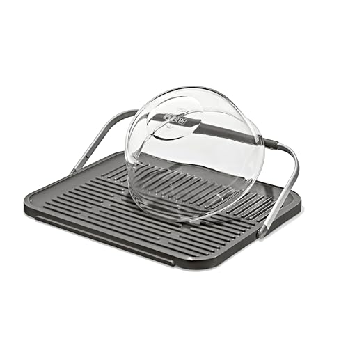 OXO Good Grips Compact Drying Rack with Dish Rest Aluminum Folding Dish Drying Rack for Glassware and Cookware Drain Board with Non-Slip Feet for Countertop or Kitchen Sink