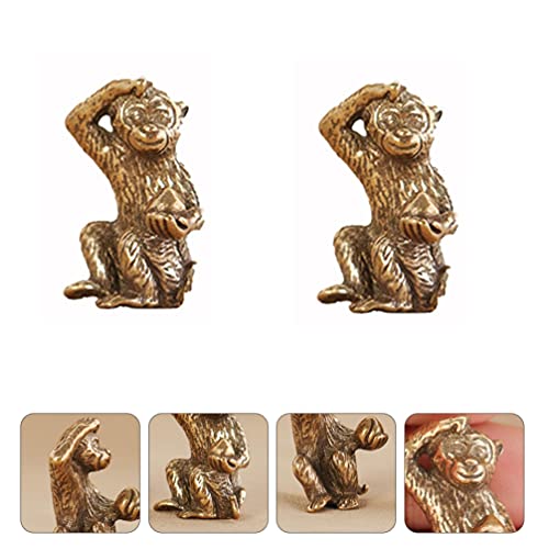 Vosarea 2Pcs Brass Monkey Statue Mini Antique Monkey Figurine Monkey Statue Figurine Chinese Feng Shui Statue Sculpture For Home Car Brass #TOP3