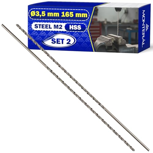 2 Stück HSS Metallbohrer Set Profi Ø 3,5mm 165mm aus Gehärteter Legierter Stahl M2 - HSS Bohrer Set Metall Kann Verwendet für Eisen Stahl Edelstahl Nichteisenmetalle - MONTERAL
