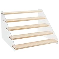 nbeads 5 Levels Acrylic Display Stand, Wooden Display Stand with Stand, Transparent Display Shelf, Perfume Model Stand for Craft Exhibitions, Storage Display Collection, 30.5 x 27 x 20 cm