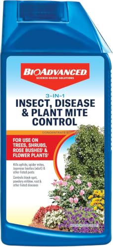 BioAdvanced 3-in-1 Insect Disease and Mite Control Concentrate - Insecticide Fungicide & Miticide - Mix & Spray - Kills Listed Pests and Controls Diseases - Up to 14 Days Protection - 32 oz Bottle