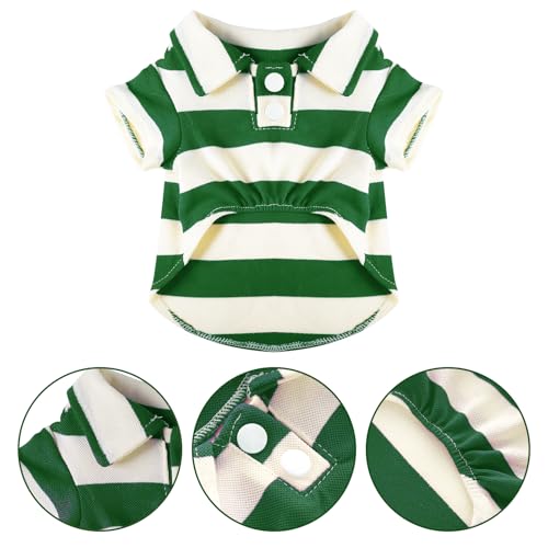Dog Shirt Polo Shirt Striped Collar Puppy Clothes Summer Button Up Pet Clothes for Small Medium Dogs Cats for Boy Girl Pets (Green, Medium) - Image 4
