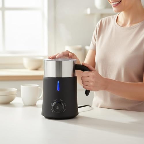Image of ATORSE Quiet Electric Milk Frother ABS Body Hot and Cold Frother Single-Button Control Milk Foaming Machine Fast Frothing for Home Cafe, Coffee Shop, Us Plug