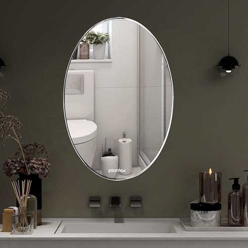 Image of Plantex Unframed Unframed Oval Mirror for Wall /Mirror with Beveled Smooth Edges /Mirror for Bathroom /Dressing Room /Living Room /Bedroom /Entryway - (18x12 Inch), White