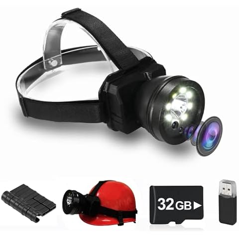KSADBOSSBO Headlamp Headlight Body Camera Built-in 32GB, Free-Hands Camera 1080P Wearable Body Mounted Camera Rechargeable IPX4 Waterproof Night Vision for, Camping, Hiking, Fishing. (BLack-32GB) Cover