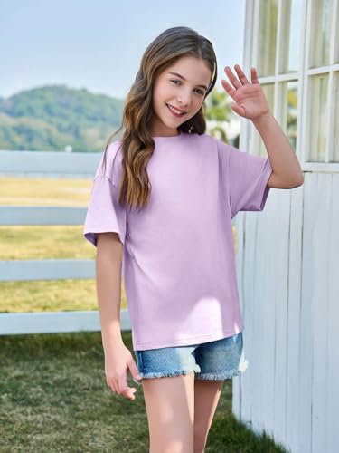 Image of Haloumoning Girls Short Sleeve T-Shirts | Kids, Summer,Girls shirts,Oversized t shirts,Girls T-Shirts,Oversized Tops, Casual Crewneck, Basic Tees 5-14Y