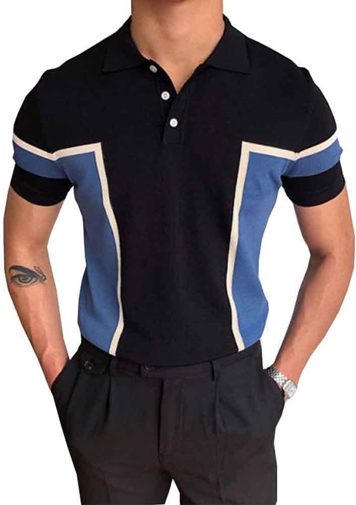 Amazon.com: Men's Vintage Block Color Short Sleeve Jacquard Polo