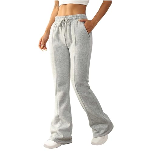 Women's Fall Winter Casual Sport Pants Wide Leg High Waist Flare Sweatpants Solid Baggy Athletic Workout Long Pants Gray