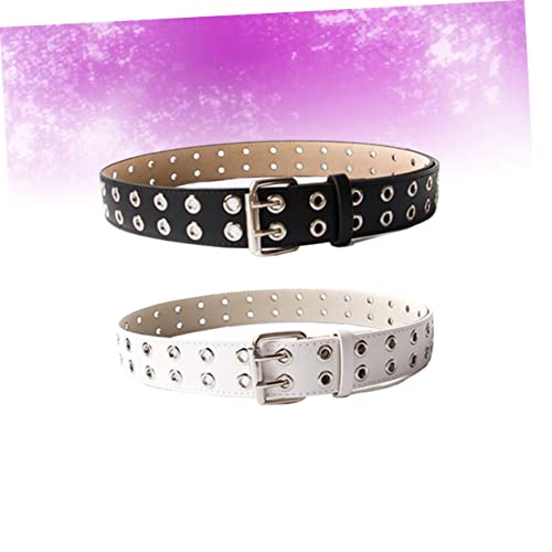 2pcs Men Stylish Leather Belt Double Buckle Belt for Jeans Air Hole Design4