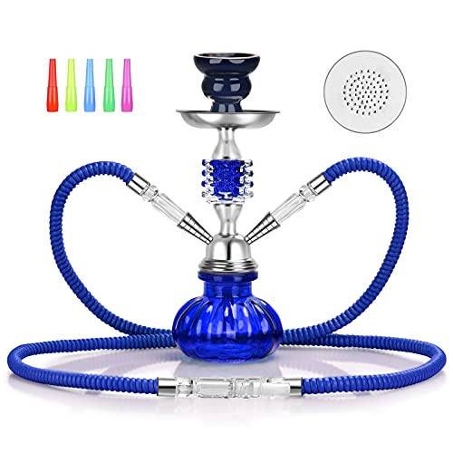 Hookah Set, Get Funky 2 Hose 11 Hookah Shisha with Pumpkin Glass Base Ceramic Hookah Bowl Upgraded Hookah Hose - Blue Hookah Set, Get Funky 2 Hose 11" Hookah Shisha with Pumpkin Glass Base Ceramic Hookah Bowl Upgraded Hookah Hose - Blue