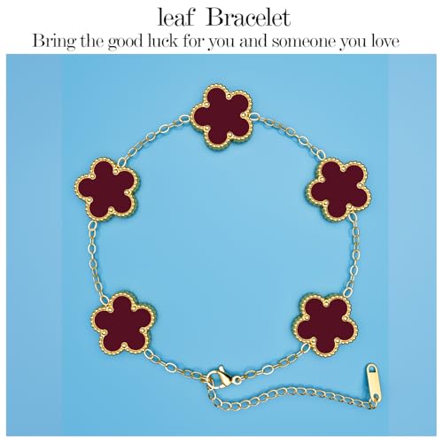 AICase 18K Gold Plated Clover Bracelet Dupes Bracelet Set for Women Flower Leaf Lucky Clover Bracelets Trendy Jewelry Birthday Gifts for Women/MoM/Friends2