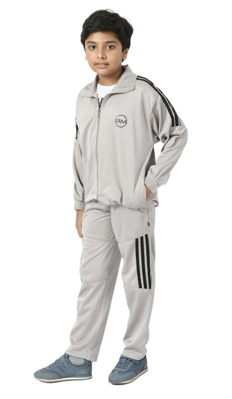 Youth Sports Tracksuit with Striped Details, Full-Zip Jacket and Trouser Set, Available in Maroon and Grey-picture-33