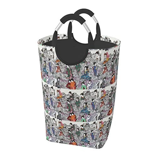 日本の芸者 ランドリーバスケット 洗濯ボックス 収納袋 大容量 折りたたみ 持ち運び可能 撥水 取っ手付き 適した ホテル ユーティリティルーム トイレ キッチン(50l 32*28*57.5cm)