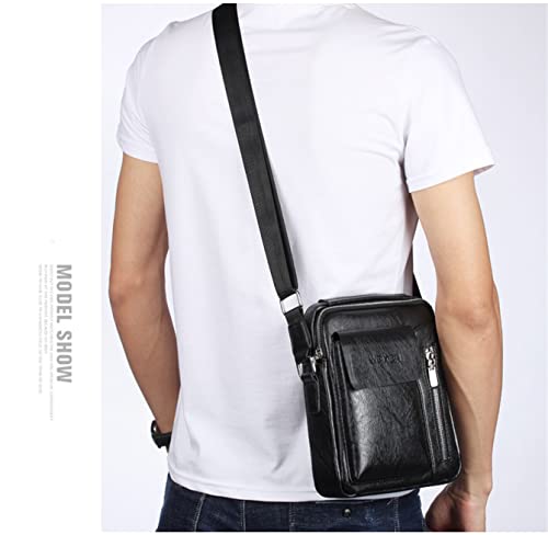 WEIXIER bolsa de couro transversal para iPad de 9,7 polegadas bolsa mensageiro masculina Preto, Medi