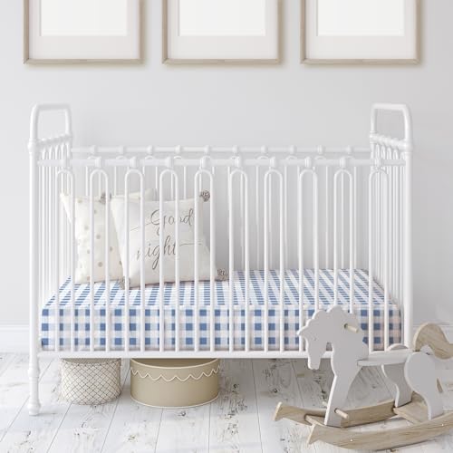 Image of Peryiter 4 Pack Crib Sheets Blue Bow Soft Baby Bed Sheet Set 52'' x 28 inch Nursery Crib Sheets for Standard Bed Toddler Mattress Nursery Decor Boys Girls Kids