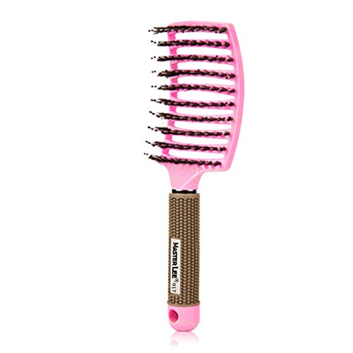 Cepillo de pelo de cerdas de jabalí - Cepillo de masaje desenredado para mujeres largo, grueso, fino, rizado y enredado, kit de regalo (rosa) Cover