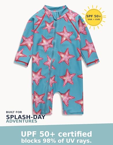 Image of VAENAIT BABY Zip & Snap Rash Guard Swimsuit, UPF 50+ One-Piece Long Sleeve Swimwear, Quick Dry Infant Beach Suit for 0~2T