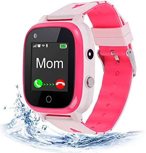 4G Kinder Smartwatch IP67 wasserdichte Kinderuhr mit GPS Position, Kamera, SOS, Anruf, Schrittzähler, Touchscreen, Video- Chat Smart Watch für Jungen und Mädchen (Pink T5)