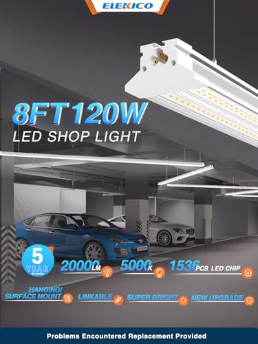 Image of Super Bright 120W 5000K 20000LM Led Shop Lights 8FT Hanging&Surface Mount | New Upgrade 8FT Led Shop Light 10Pack 8' Linkable Ceiling Lighting Garage Lights for Garage Workshop Shop Warehouse Workbench