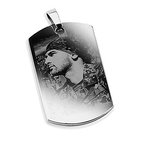 Dog-Tag mit Foto-Gravur I Ihr Bild + Text gravieren I Ketten-Anhänger Silber + Kugel-Kette