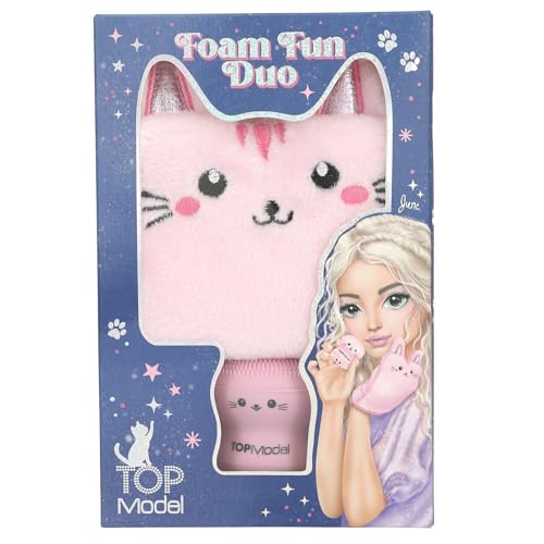 Depesche 13829 TOPModel - Waschhandschuh und Gesichtsschwamm Set Beauty and Me in Rosa mit Katzen Design Schwamm zum Befüllen mit Lotion