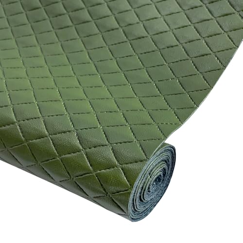 Diamond Quilted Pattern Artificial Faux Leather 11.8x53inch (30x135cm) Super Soft Craft Supplies Synthetic Leather DIY Hair Bows Handbags and Craft Supplies (Dark Green)