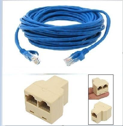 UbiGear 100 Ft CAT5e RJ45 LAN Network Ethernet Patch 24 AWG UTP Solid Wire Cable + Splitter Extender Plug Blue