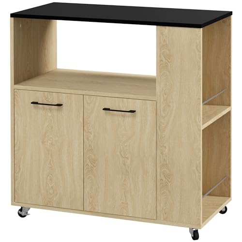 HOMCOM Desserte de Cuisine à roulettes Chariot de Service étagère réglable Multi-rangements Meuble de Rangement pour Cuisine et Salon 75 x 40 x 80,5 cm Naturel Noir