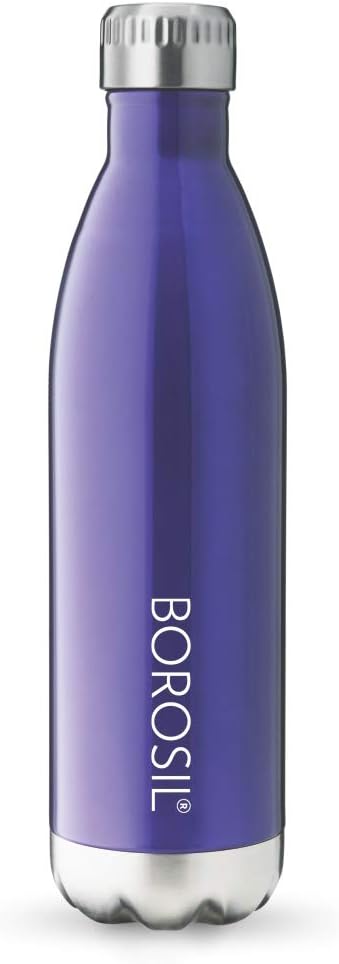 Borosil Hydra Bolt Trans Blue 1000 ml Stainless Steel Water Bottle | Double Wall Vacuum Insulated Flask | 24 Hours Hot and Cold | Bottle for Office, Gym, School