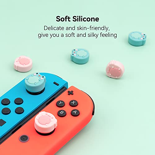 Geekshare Cute Animal Theme Silicone Joycon Thumb Grip Caps,Compatible With Nintendo Switch / Oled / Switch Lite,4Pcs -- Frog & Axolotl #TOP3