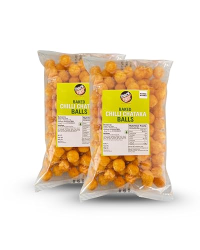 Snack First Chilli Chataka Balls, Corn balls, Combo of 2, No Onion No Garlic, Puffed Snack, Healthy Snack, Namkeen, 160g (80gx2)