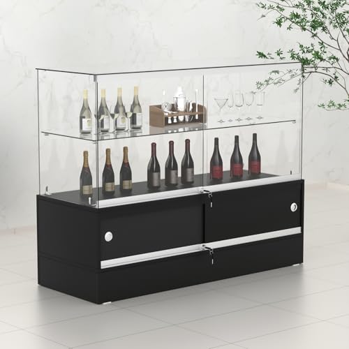 48\" W x 17.9\" D x 37.9\" H - Black Full Vision Retail Display Case, Tempered Glass Display Cabinet with Glass Shelves and Storage Compartment,Storage Cabinets for Retail and Collectible Display