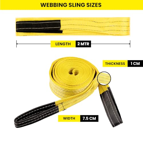 Image of Shield Flex Heavy Duty Lifting Sling Belt (Pack of 1) | Polyester Webbing Flat Belt for Material Handling, Towing, Construction & Industrial Use (3 Ton 2 Mtr)