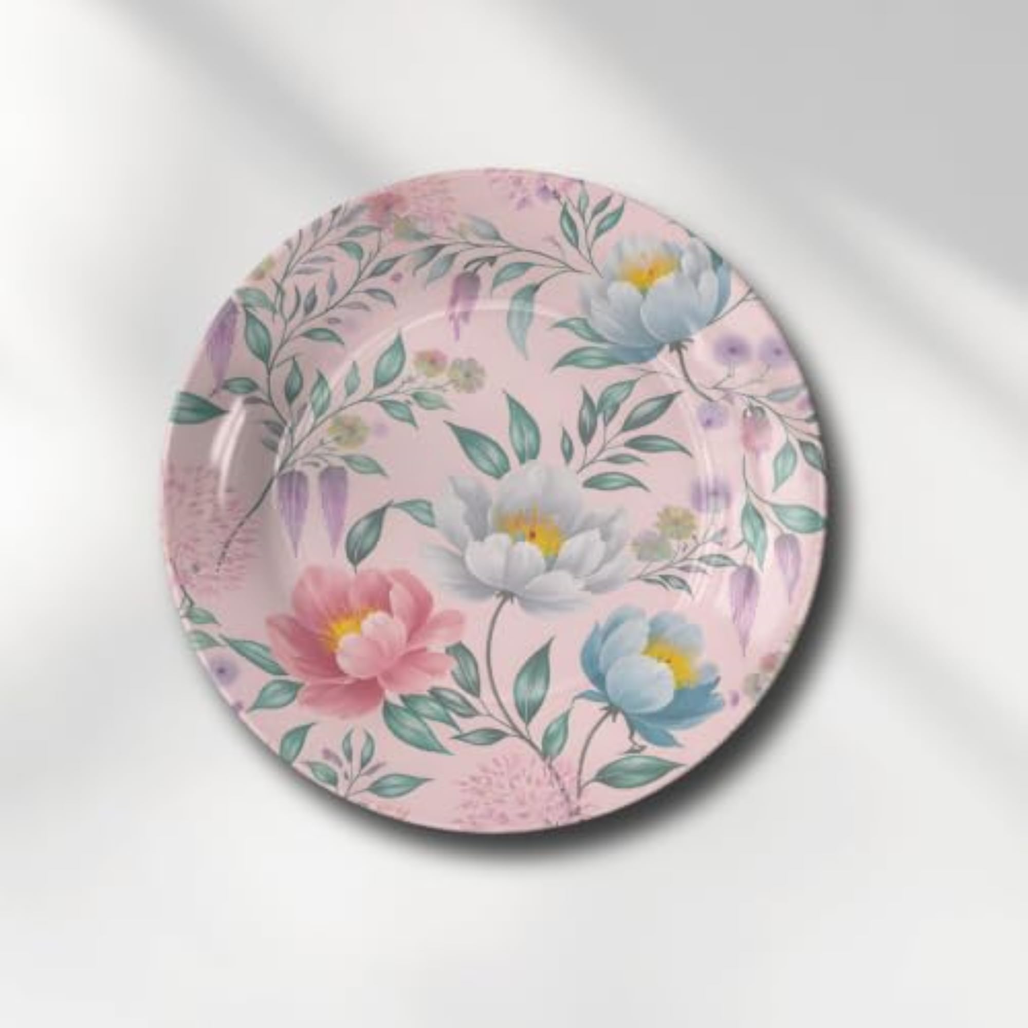 Pink Floral Ceramic Art Plate for Wall Decor