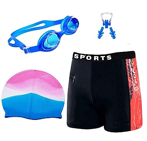 Men Swimming Costume Free Size (28in-32in) Goggles Cap 2 EARPLUG Nose Clip Swimsuit Swimming Kit-image-17