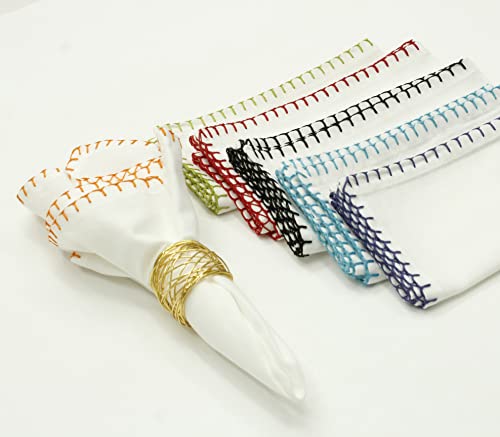 Cotton Craft Multicolor Whipstitch Cloth Napkin - Set Of 12 Blanketstitch Pure Cotton Everyday Dinner Napkins - Soft Washable Reusable Napkin - Party Gift Fall Spring Holiday Table Napkin - 18 X 18 #TOP5