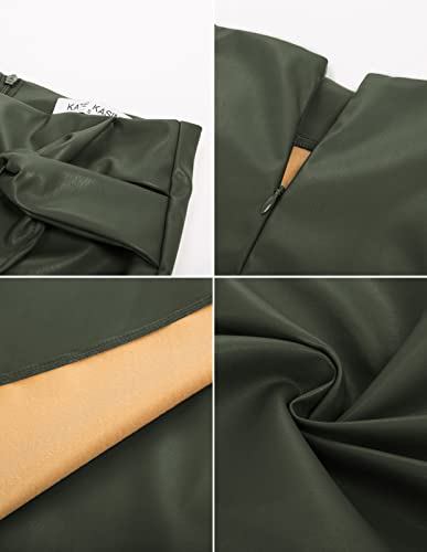 Image of Kate Kasin Women Faux Leather Midi Skirt, High Waist Wrap Bodycon Skirts