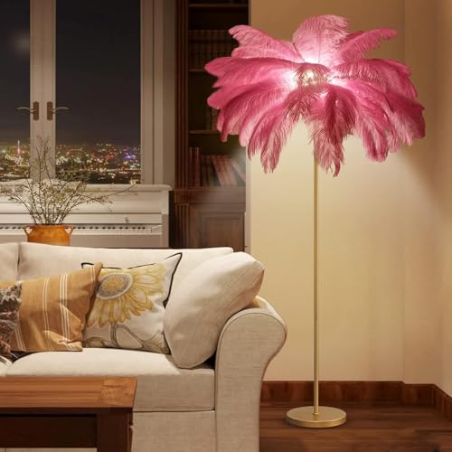 Lámpara de pie de plumas de avestruz para solucionar la luz fría en casa