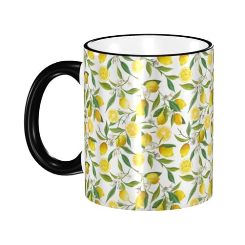 レモンの木の枝 マグカップ コーヒーカップ Black 陶器 朝食カップ ティーカップ 耐熱マグ 保温 耐冷 おしゃれ 大きい ミルクコップ 330ml 雑貨 家庭用 プリント贈り物