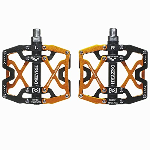 Lanx. 角型 アルミ ペダル (金&黒) 左右セット ベアリング 3個搭載 自転車 マウンテンバイク MTB クロスバイク ロードバイク 用 レンチ カバー ストライダー ストラップ チューナー ボード 折りたたみ 車 mtb グリス 赤 青 アダプター アーム アー レンキー 椅子 イージー エクササイズ エアロバイク エクステンダー エスカルゴ エフェクター 素足 折り畳み (金&黒)