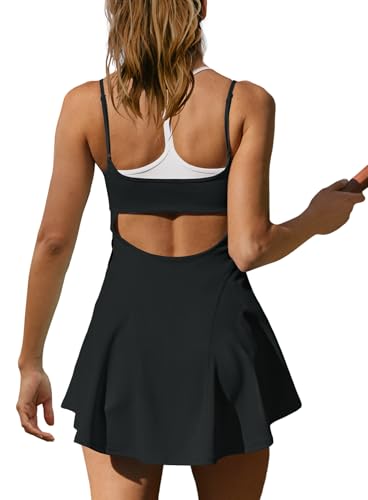 Yanekop Womens Tennis Dress with Built in Shorts and Bra Athletic Dresses Golf Outfits Spaghetti Strap Workout Dress3