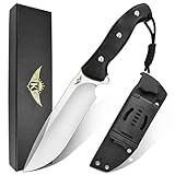 KOMWERO Outdoor Messer Jagdmesser Feststehende Klinge, Scharfe D2 Messer Fahrtenmesser Gürtelmesser mit Kydex Scheide, G10 Griff - Full Tang Camping Messer Überlebensmesser für Mann Jagd Bushcraft