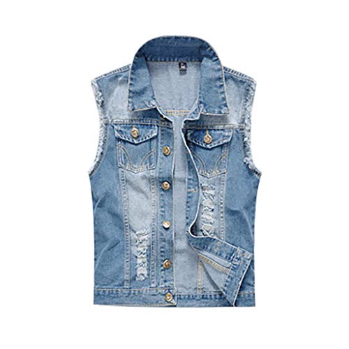 Veste en jean sans manches pour homme avec poches pour
