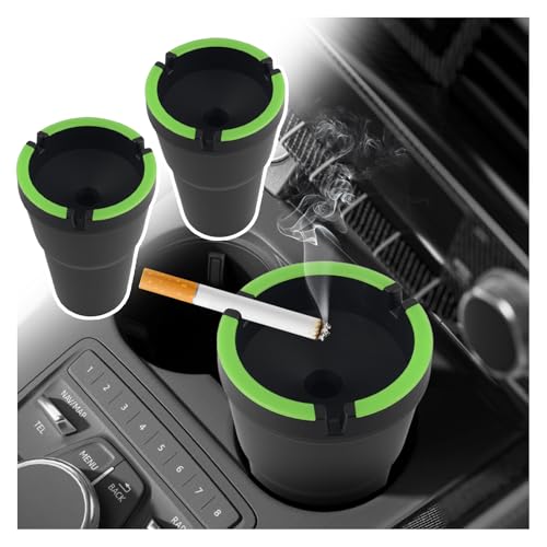2PCS X-Large Car Ashtrays for Cup Holder Smell Proof,Self-Extinguishing Car Ashtray with Lid Smell Proof & 3 Cigarette Slots,Portable Smokeless Ashtray for Cars Interior Accessories