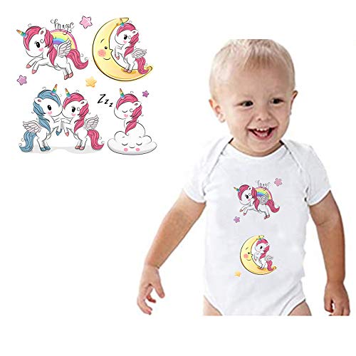 Unicorn Iron On Patches Heat Transfer Stickers Decals Kids Cute Pony Animal Owl Party Clothes Appliques For Girls Boy Baby's T-Shirt Jeans Accessories Families Clothing Diy Patches,5 Pcs #TOP3