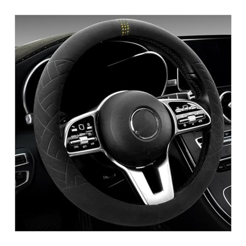 Bittwee Car Suede Steering Wheel Cover, Non-Slip Protector for Auto Steering Wheel with Grid of The Correction Marker, Breathable Universal Automotive Accessories, Fitting 14.5-15 inch