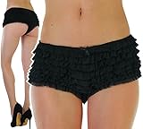 ToBeInStyle Women’s Chiffon Ruffle Lace Trim Polyester Blend Booty Shorts - Black