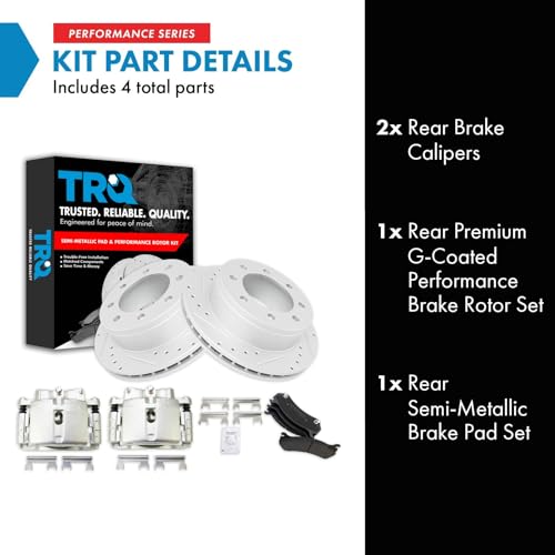 Image of TRQ Performance Rear Brake Calipers Ceramic Pads Drilled Rotors Compatible with Avalanche Suburban Yukon