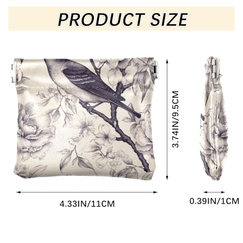 Flowers and Birds Coin Purse Leather Pouch Change Purse, Squeeze Coin Pouch for Cards, Keys & Lipsticks, Unisex3