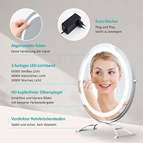 EMKE LED Hollywood Schminkspiegel mit Beleuchtung - Runden Hollywood Spiegel mit Dimmbar, 360° drehbar, Speicherfunktion, 3 Lichtfarben, Beleuchteter Kosmetikspiegel - Weiß, Φ40cm